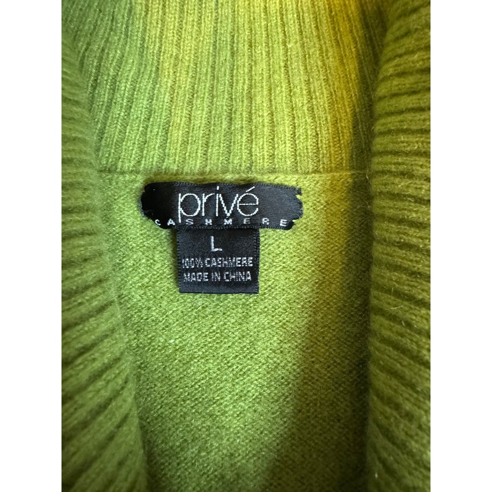 Prive Cashmere Green Shawl Collar V-Neck Sweater 100% Cashmere Large - Picture 4 of 8
